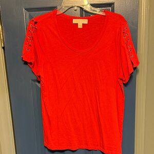 Michael Kors Red Lace-Up Sleeve Tee